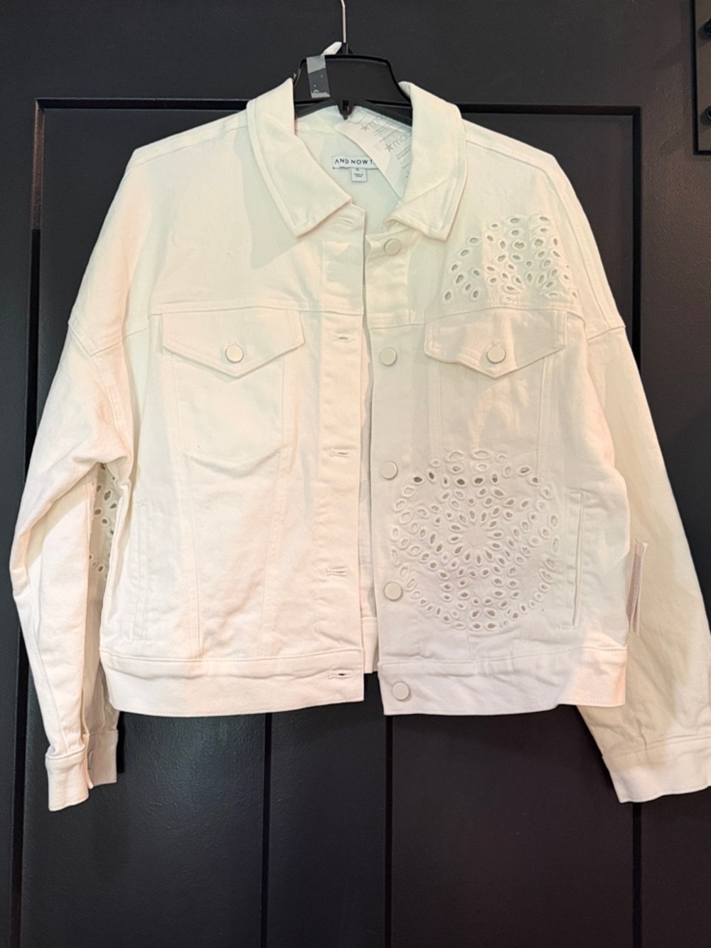 And Now white Eyelet-Detail Denim Jacket NWT